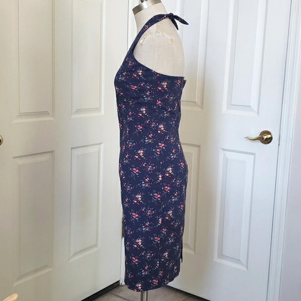 Vintage 90s Ralph Lauren Tartan Label Floral Halter Dress Navy Cotton • Size 8 - Picture 4 of 16